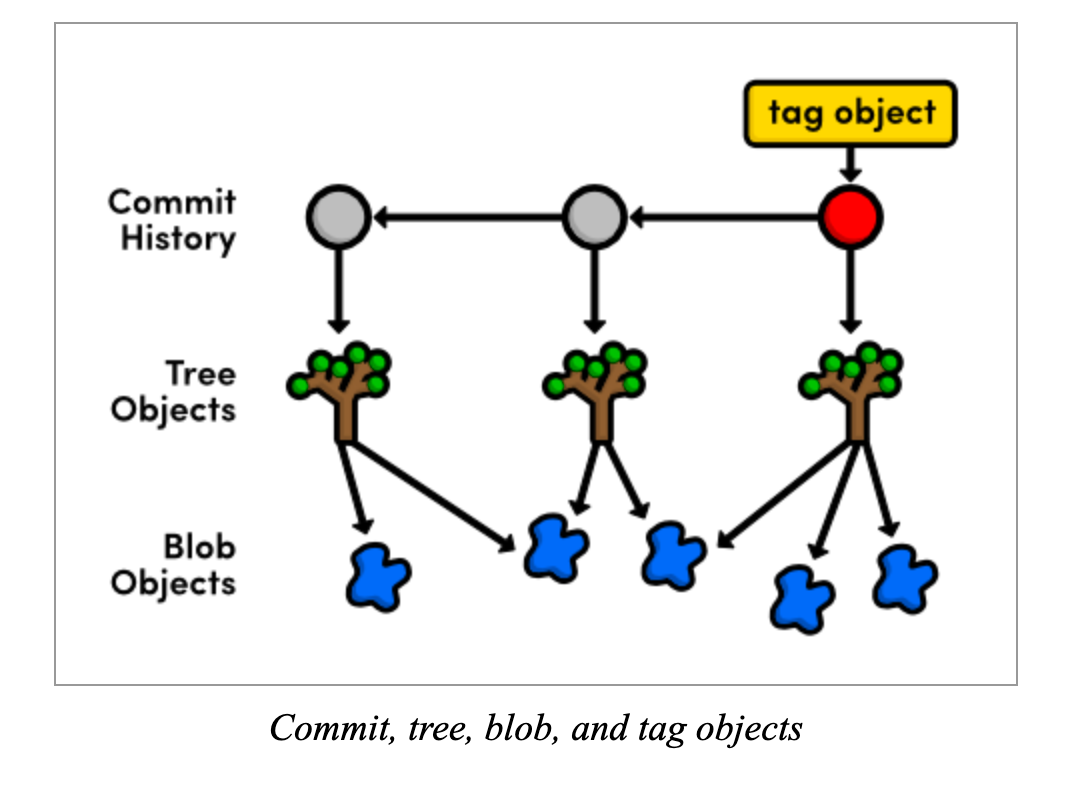 Commit, tree, blob, and tag objects